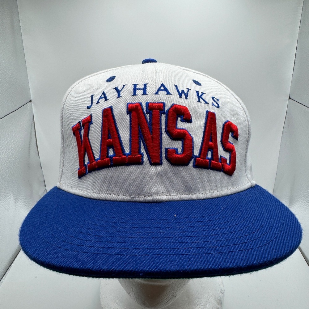 Kansas Jayhawks Hat Snapback Cap White Blue Vintage NCAA Mens OSFM Zephyr